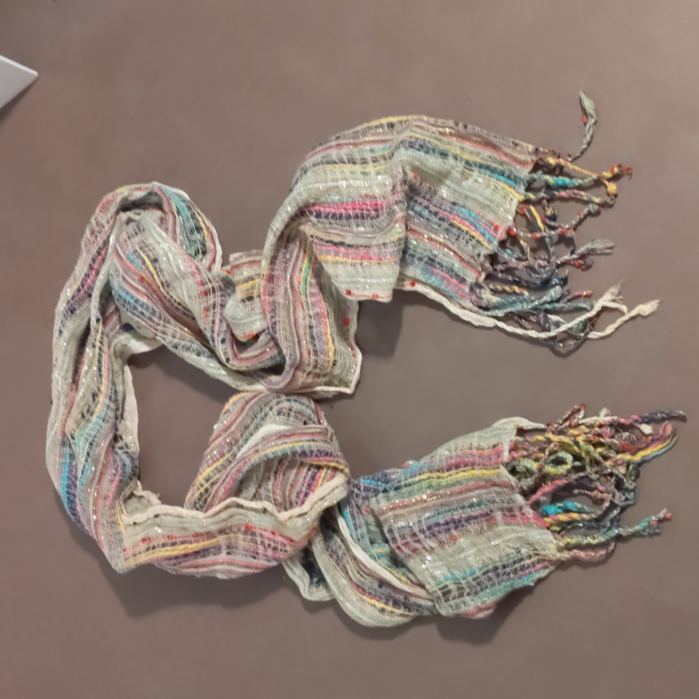 Scarf Multi Colored With Gold Silver Threads